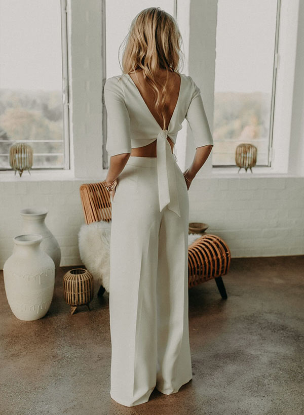 Square Neckline 1/2 Sleeves Floor-Length Wedding Dress