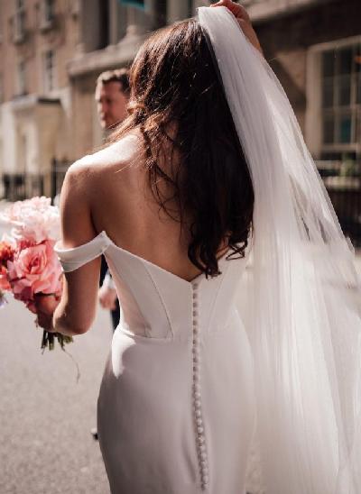 Minimalist Off-The-Shoulder Sheath/Column Slit Wedding Dresses