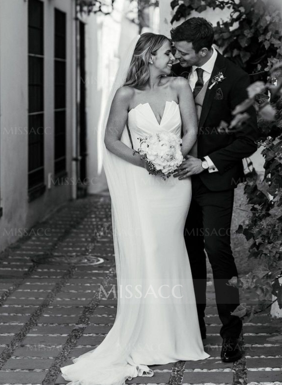 Minimalist Strapless Trumpet/Mermaid Elastic Satin Wedding Dresses