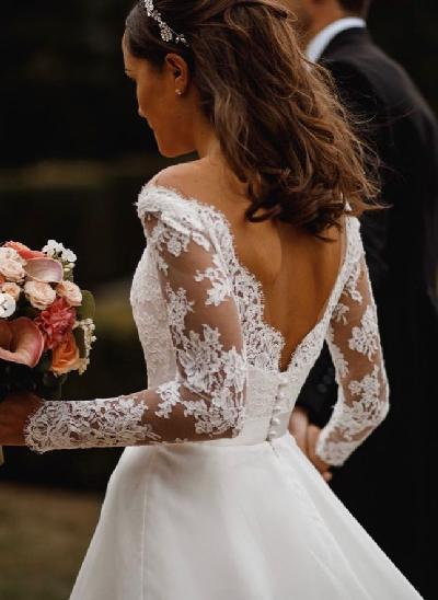 Boho Lace Long Sleeves Princess Wedding Dresses