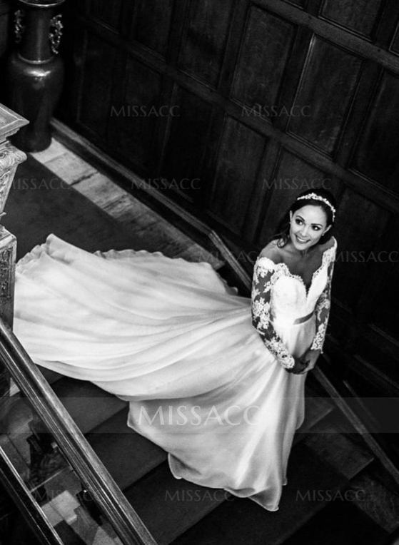 Boho Lace Long Sleeves Princess Wedding Dresses