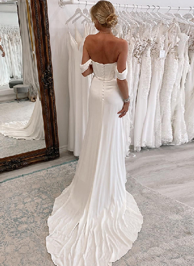 Simple Off-The-Shoulder Slit Wedding Dresses With Sheath/Column