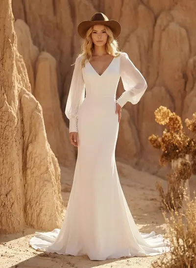 Elegant Long Sleeves Trumpet/Mermaid V-Neck Wedding Dresses