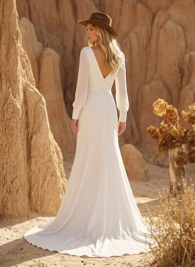 Elegant Long Sleeves Trumpet/Mermaid V-Neck Wedding Dresses