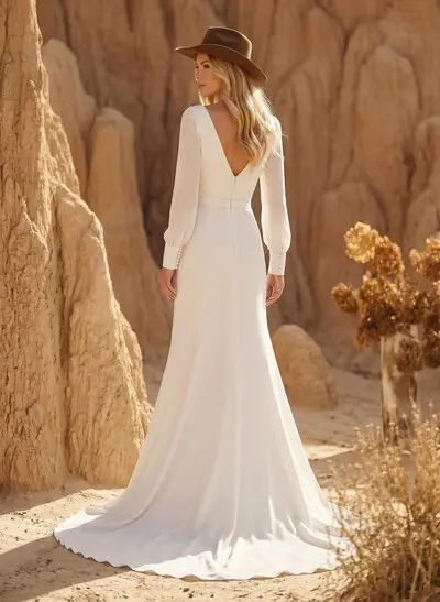 Elegant Long Sleeves Trumpet/Mermaid V-Neck Wedding Dresses