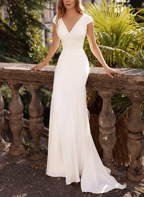 Trumpet/Mermaid V-Neck Satin Wedding Dresses With Appliques Lace