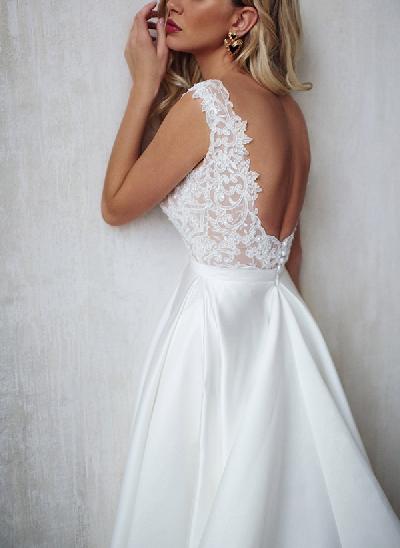 A-Line V-Neck Sleeveless Elegant Lace/Satin Wedding Dresses