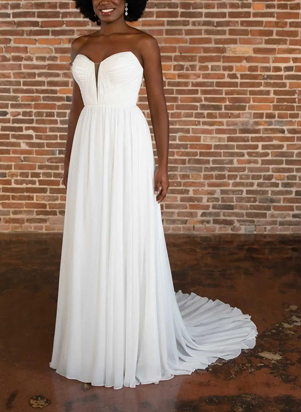 A-Line Off-The-Shoulder Sleeveless Elegant Chiffon Wedding Dresses