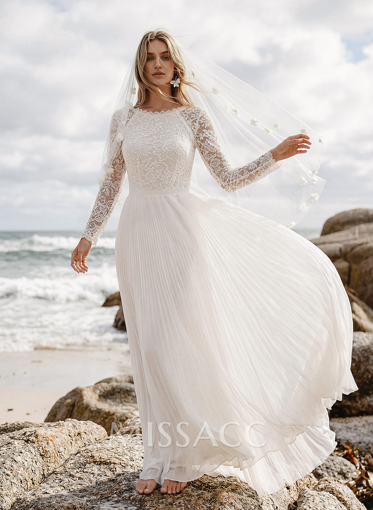 A-Line Long Sleeves Floor-Length Chiffon/Lace Wedding Dresses A-Line Long Sleeves Floor-Length Chiffon/Lace Wedding Dresses
