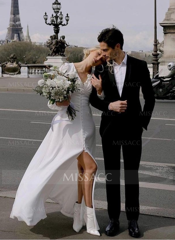 Elopement Minimalist Long Sleeves Wedding Dresses With Floor-Length