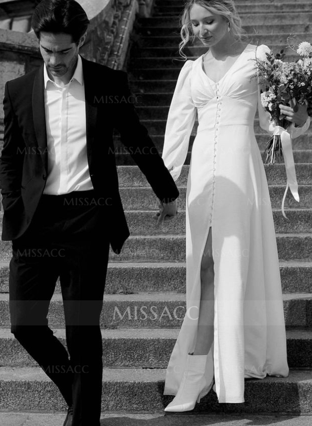 Elopement Minimalist Long Sleeves Wedding Dresses With Floor-Length