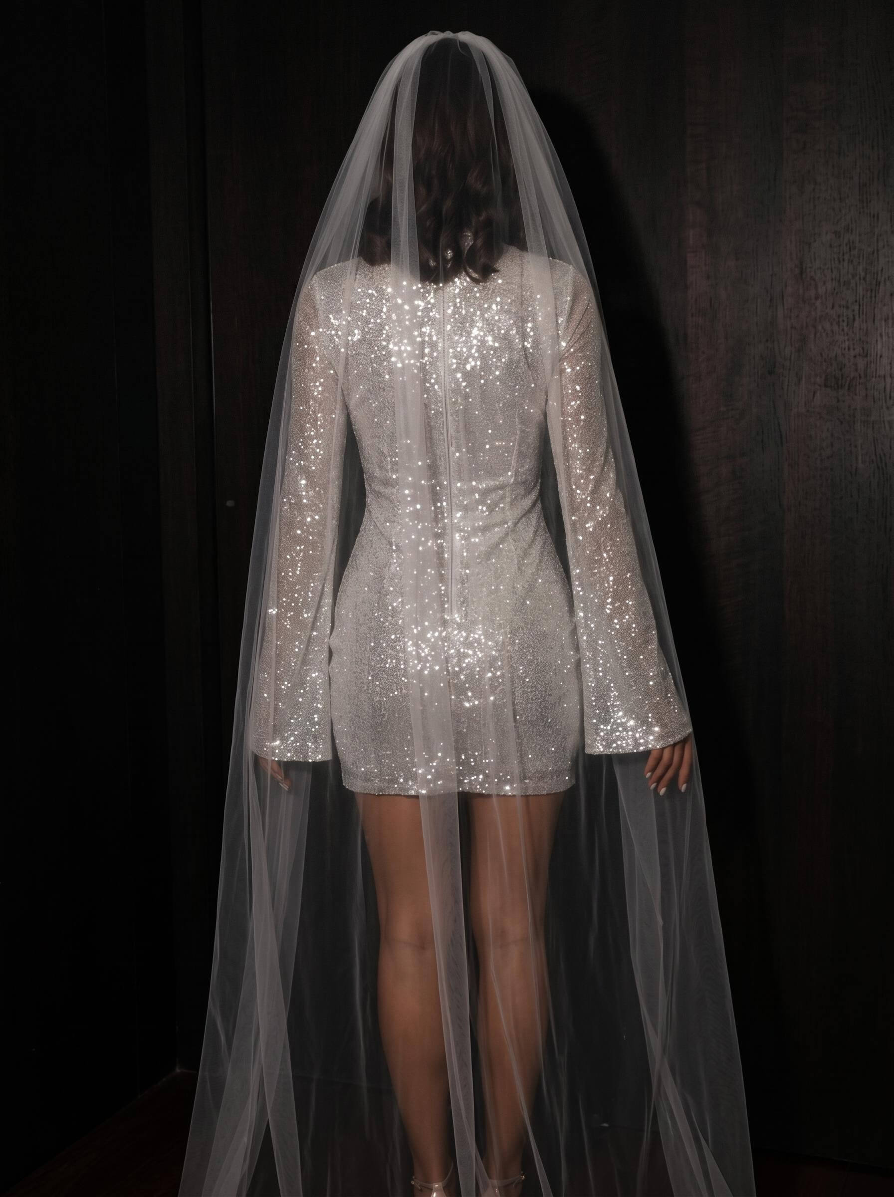 Sparkly Minimalist High Neck Long Sleeves Wedding Dresses With Sheath/Column