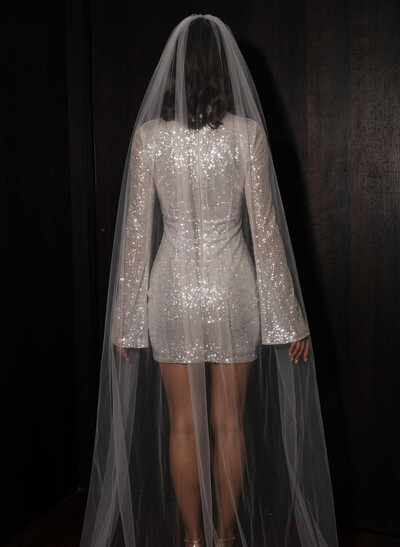 Sparkly Minimalist High Neck Long Sleeves Wedding Dresses With Sheath/Column
