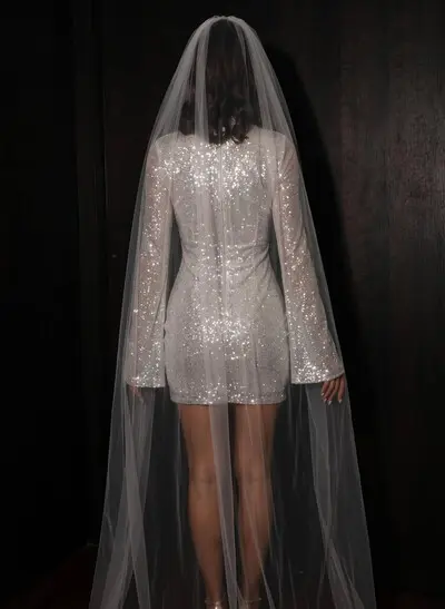 Sparkly Minimalist High Neck Long Sleeves Wedding Dresses With Sheath/Column