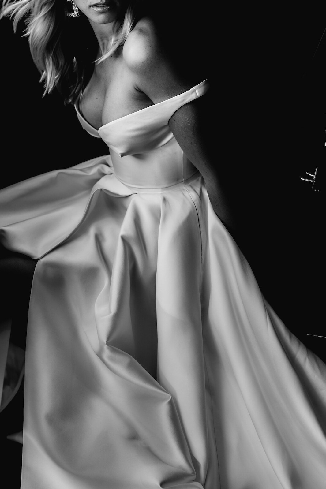 Off-The-Shoulder Satin A-Line Slit Wedding Dresses