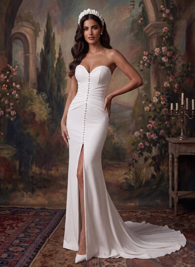 Sweetheart Trumpet/Mermaid Stretch Satin Wedding Dresses with Court Train