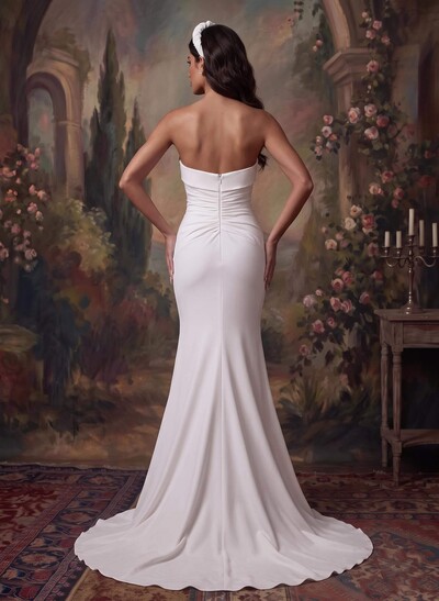 Sweetheart Trumpet/Mermaid Stretch Satin Wedding Dresses with Court Train