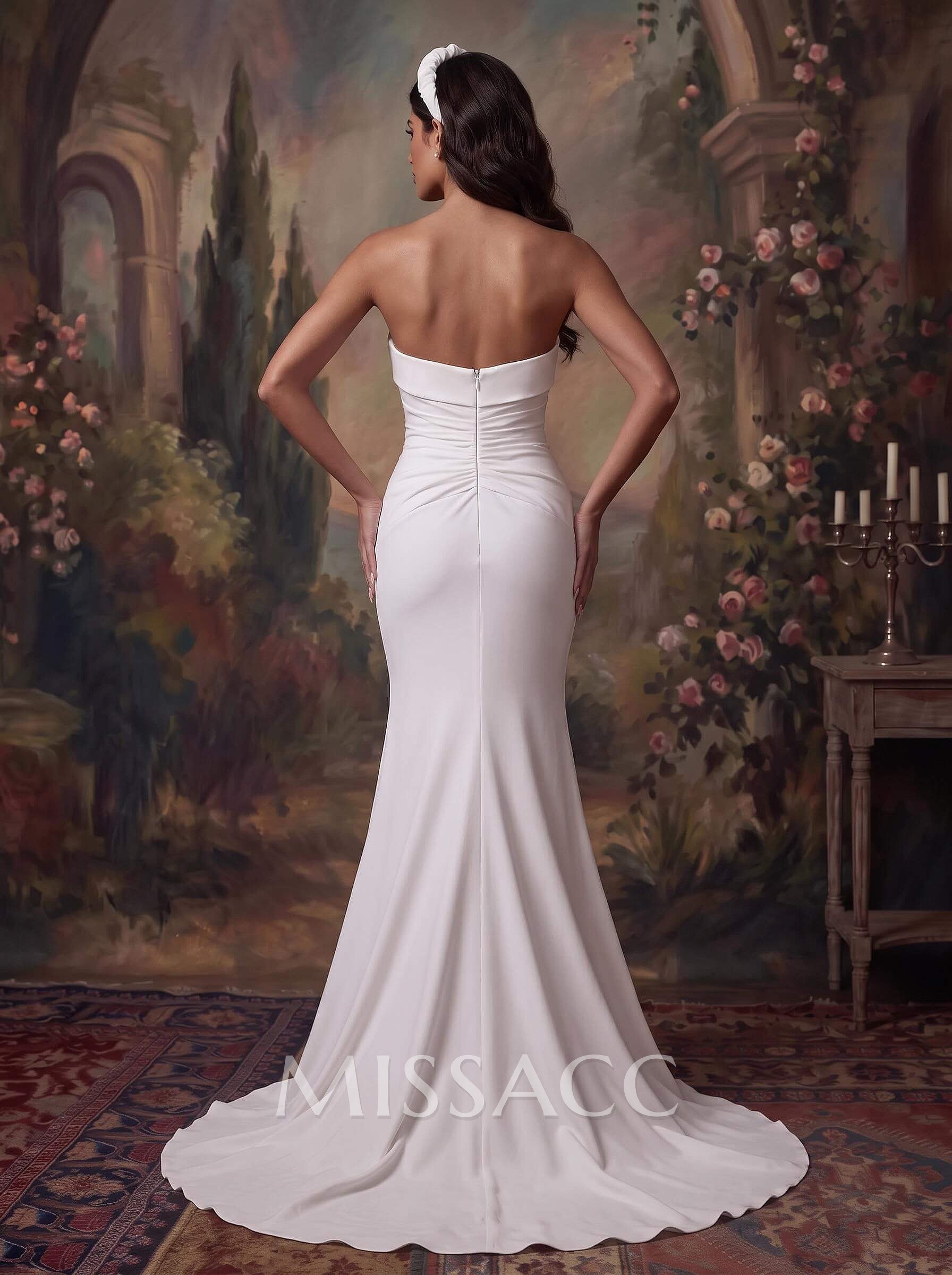 Sweetheart Trumpet/Mermaid Stretch Satin Wedding Dresses with Court Train