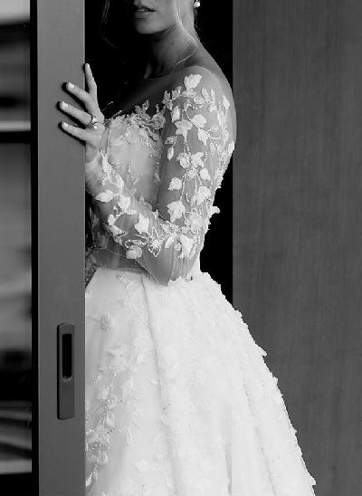 Luxury Lace Long Sleeves Slit Wedding Dresses