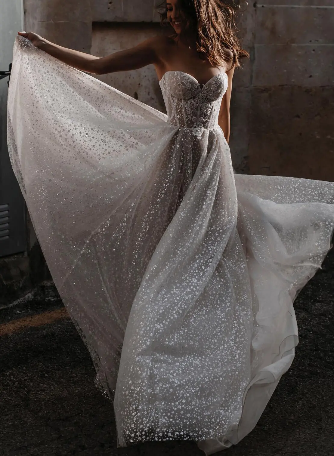 Missacc Ivory Bride Sparkly Sequined Sweetheart Lace A-Line Wedding Dresses