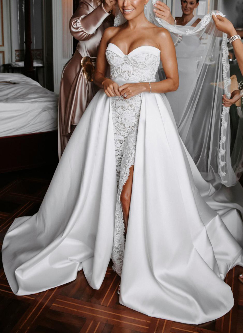 Boho Lace Sweetheart Slit Wedding Dresses With Detachable Train
