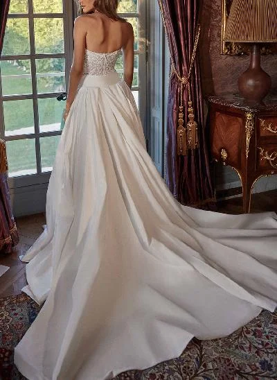 Boho Lace Sweetheart Slit Wedding Dresses With Detachable Train