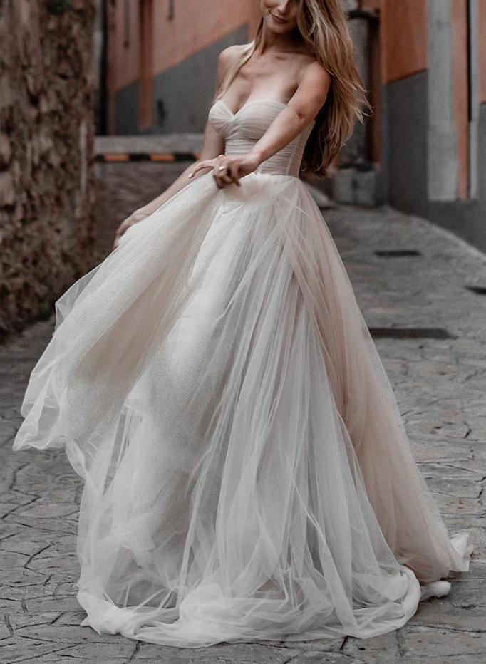 Strapless  Tulle A-Line Boho Wedding Dresses