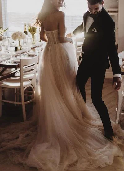 Strapless  Tulle A-Line Boho Wedding Dresses