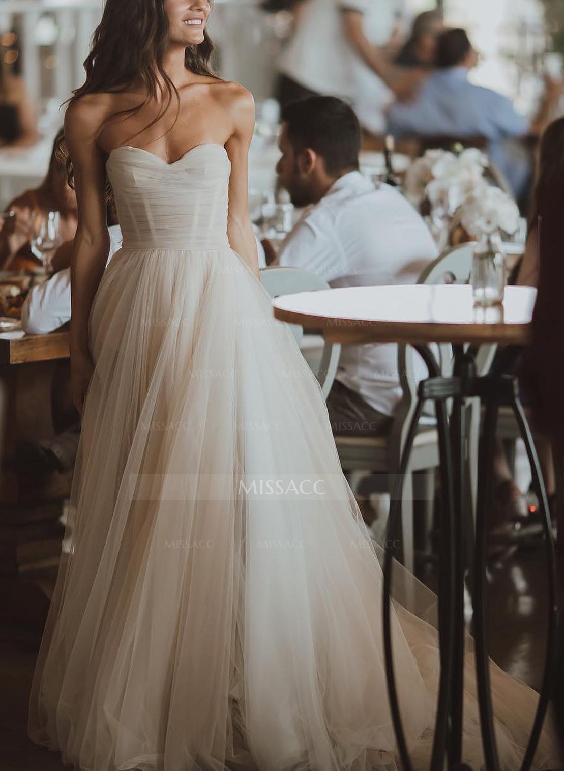 Strapless  Tulle A-Line Boho Wedding Dresses