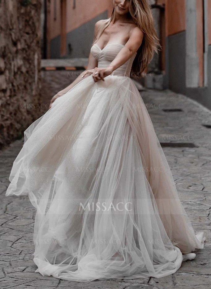 Strapless  Tulle A-Line Boho Wedding Dresses