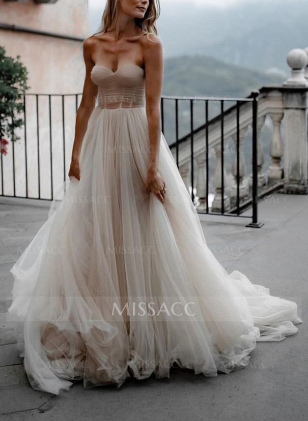 Strapless  Tulle A-Line Boho Wedding Dresses