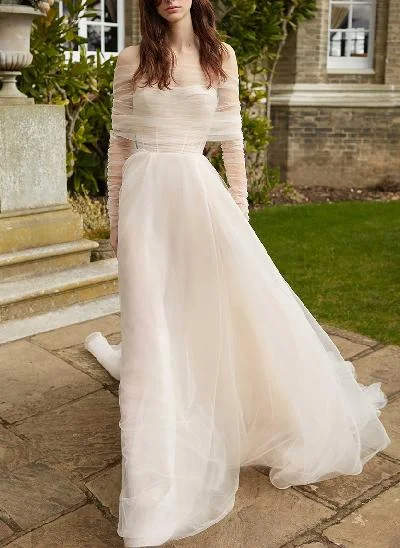 Boho Beach Tulle A-Line Slit Wedding Dresses