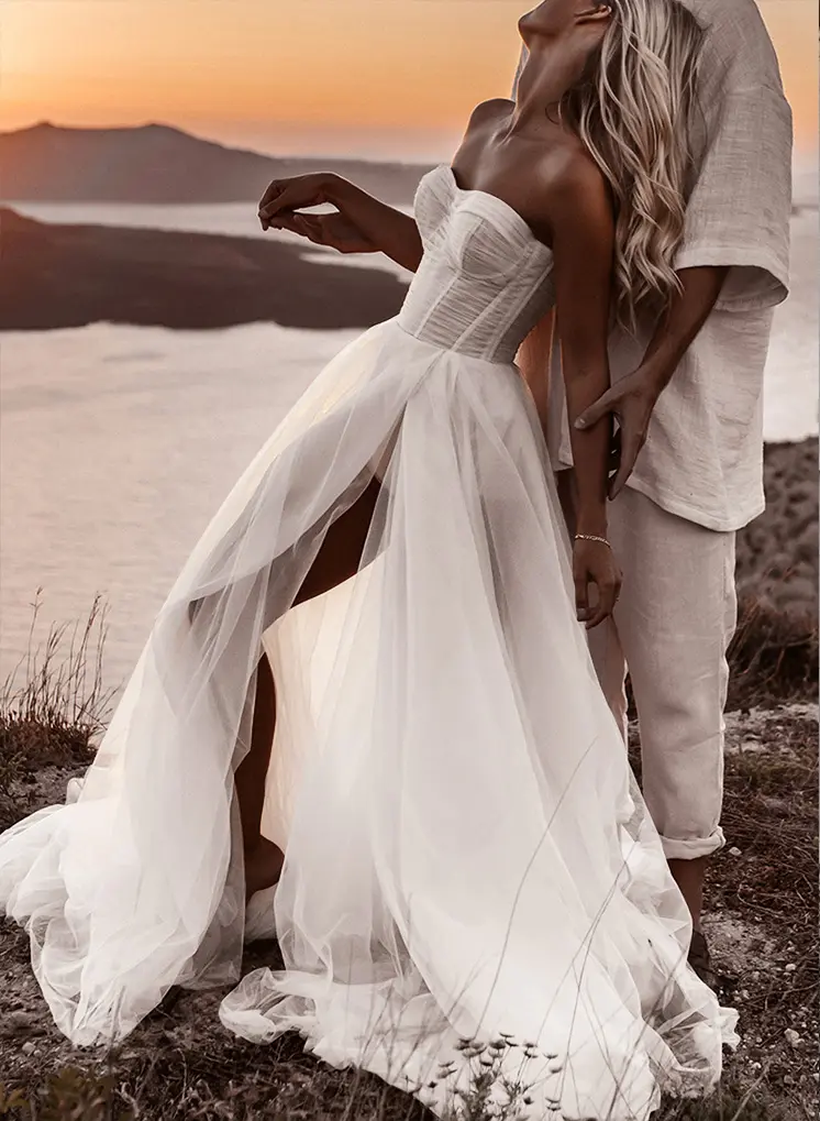beach tulle wedding dress Tulle Beach Wedding Dress For Brides with Lace Top  DressesTailor