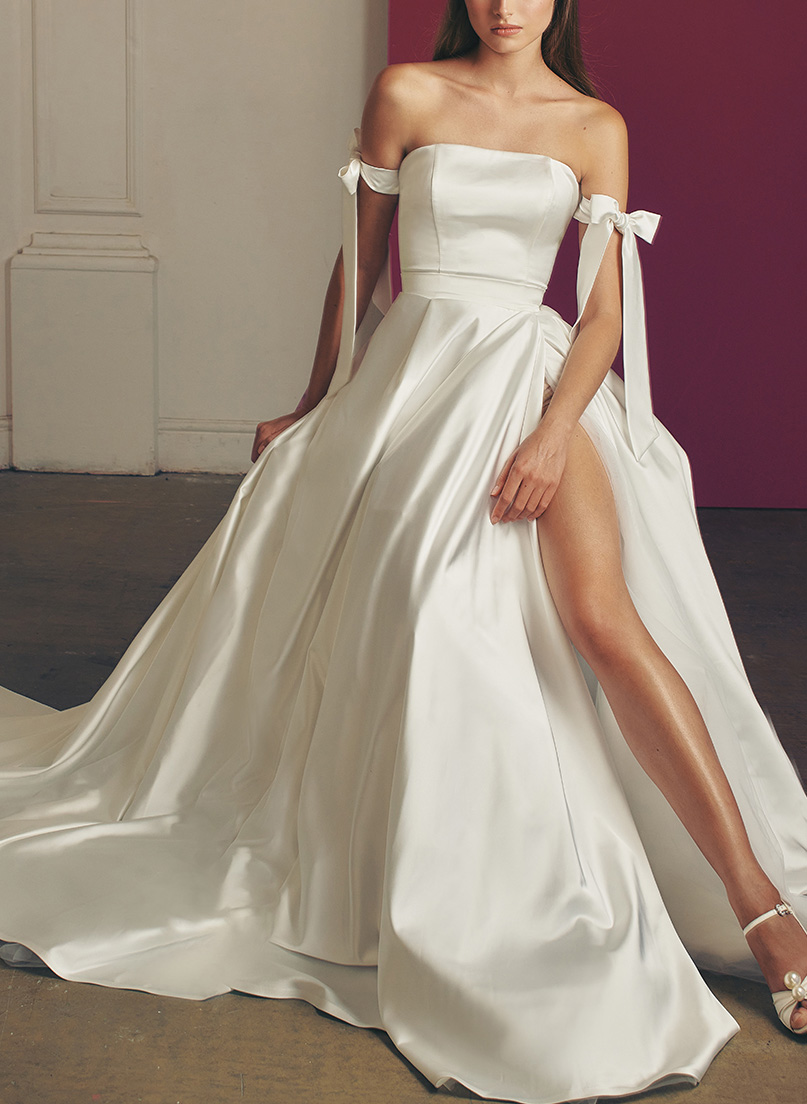 Modern Sexy Satin Off-The-Shoulder A-Line Wedding Dresses