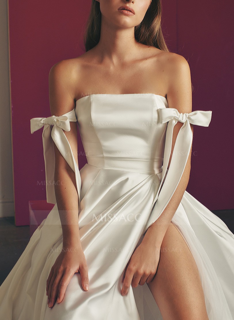 Modern Sexy Satin Off-The-Shoulder A-Line Wedding Dresses