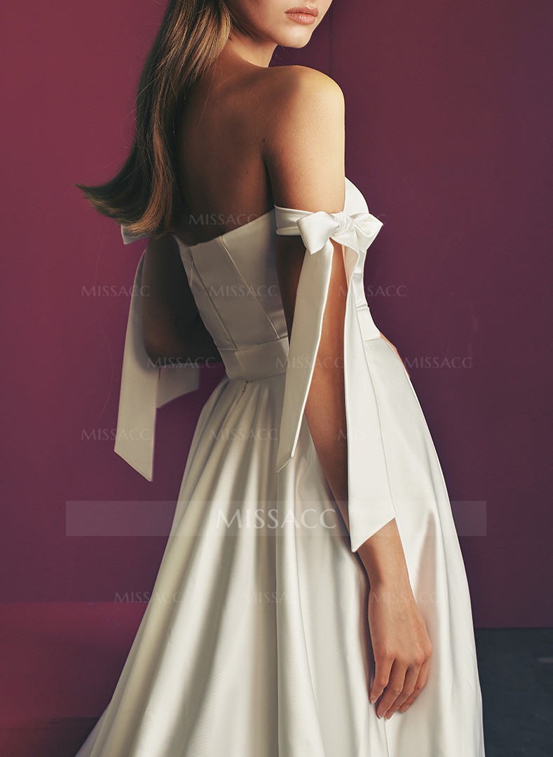 Modern Sexy Satin Off-The-Shoulder A-Line Wedding Dresses