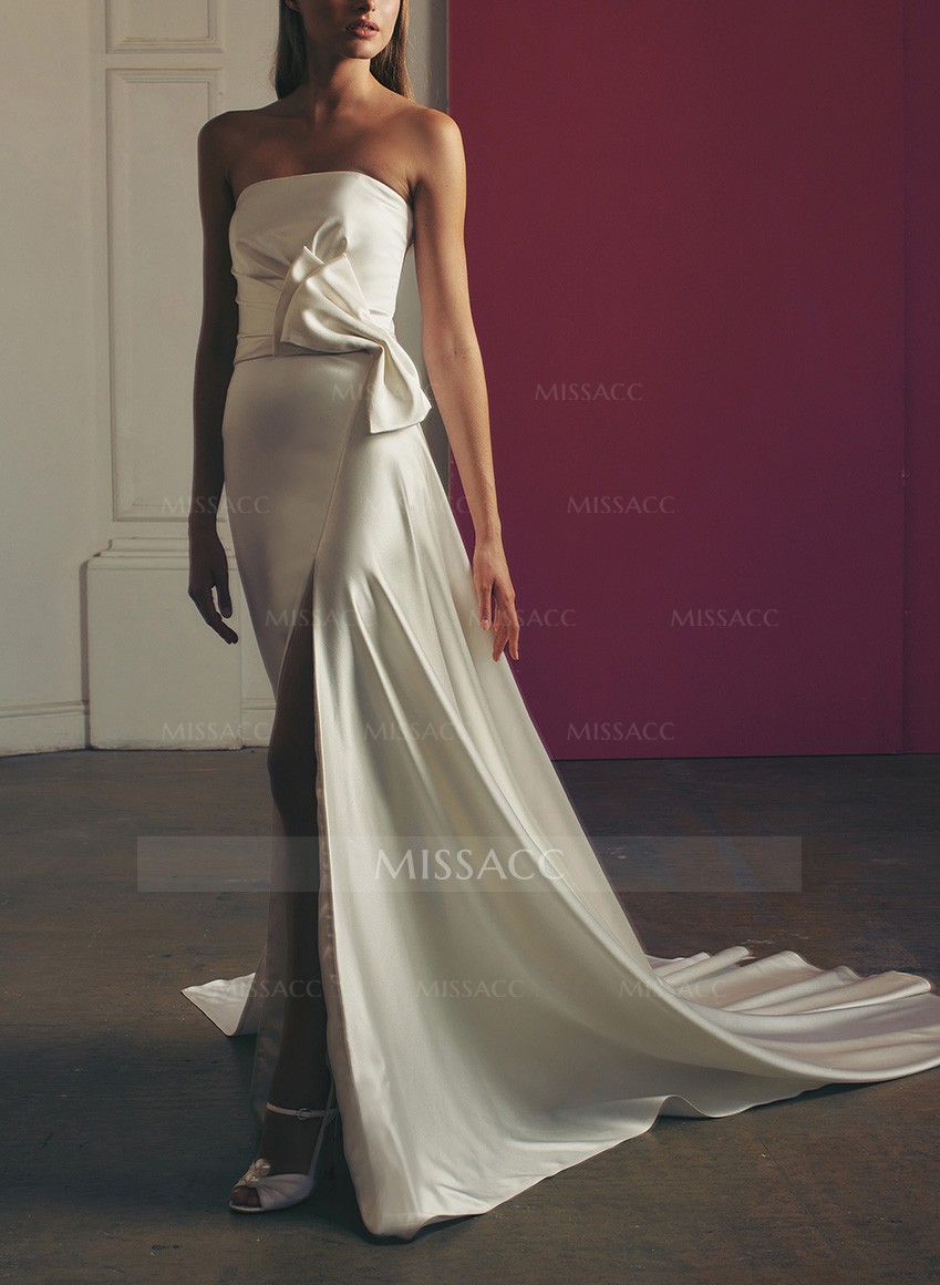 Simple Strapless  Satin A-Line Wedding Dresses