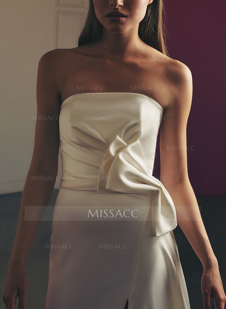 Simple Strapless  Satin A-Line Wedding Dresses