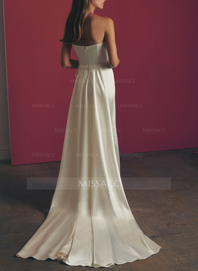 Simple Strapless  Satin A-Line Wedding Dresses