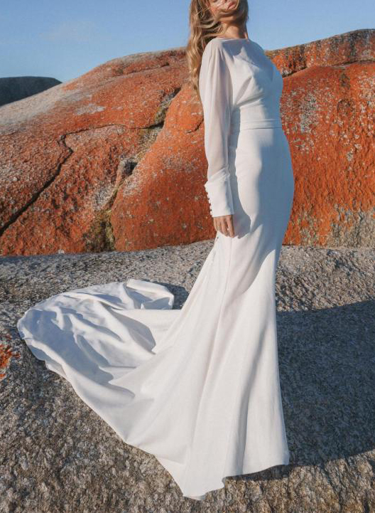 Simple Beach Long Sleeves Slit Wedding Dresses With Trumpet/Mermaid