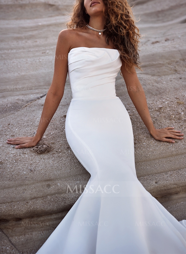 SWD11350Strapless Trumpet/Mermaid Satin Simple Wedding Dresses