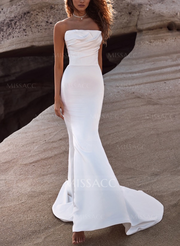 SWD11350Strapless Trumpet/Mermaid Satin Simple Wedding Dresses