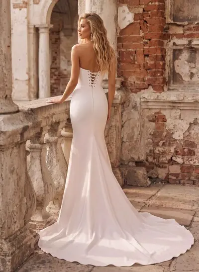 SWD11350Strapless Trumpet/Mermaid Satin Simple Wedding Dresses