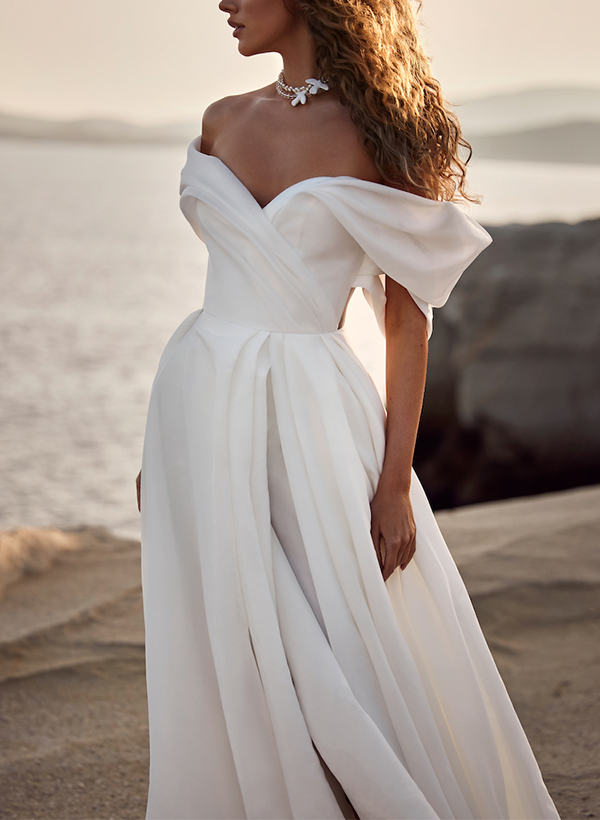 A-Line Off-The-Shoulder Elegant Organza Wedding Dresses With Split Front