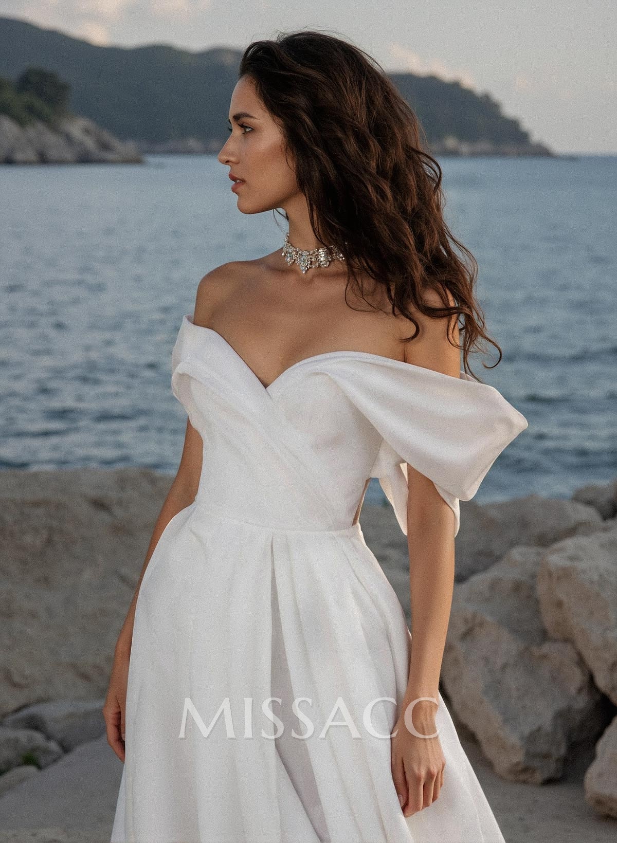 A-Line Off-The-Shoulder Elegant Organza Wedding Dresses With Split Front A-Line Off-The-Shoulder Elegant Organza Wedding Dresses With Split Front