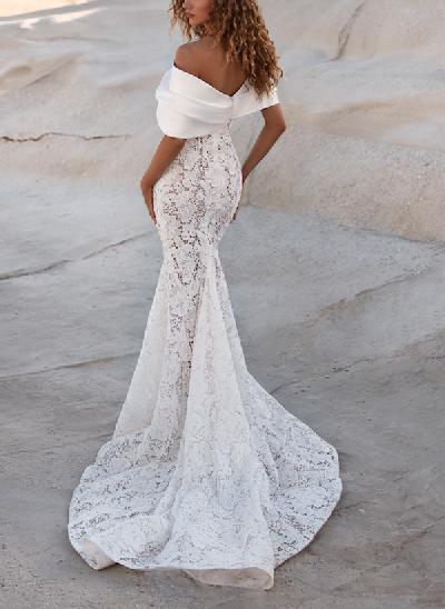 Trumpet/Mermaid Off-The-Shoulder Boho Lace Wedding Dresses With Bow(s)
