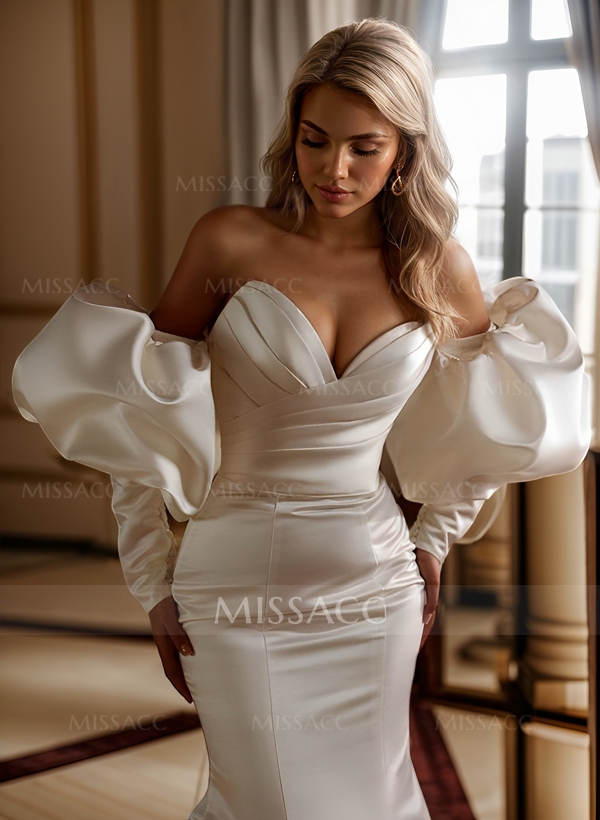 Trumpet/Mermaid Elegant Long Sleeves Court Train Satin Wedding Dresses