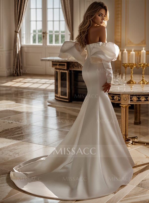 Trumpet/Mermaid Elegant Long Sleeves Court Train Satin Wedding Dresses