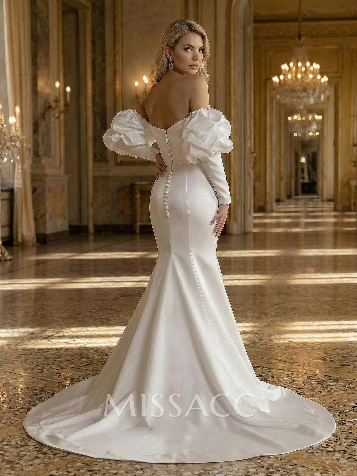 Trumpet/Mermaid Elegant Long Sleeves Court Train Satin Wedding Dresses Trumpet/Mermaid Elegant Long Sleeves Court Train Satin Wedding Dresses