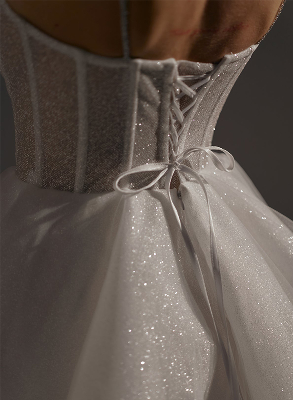 Sparkle Short/Mini Sequined A-Line V-Neck Wedding Dresses With Spaghetti Straps